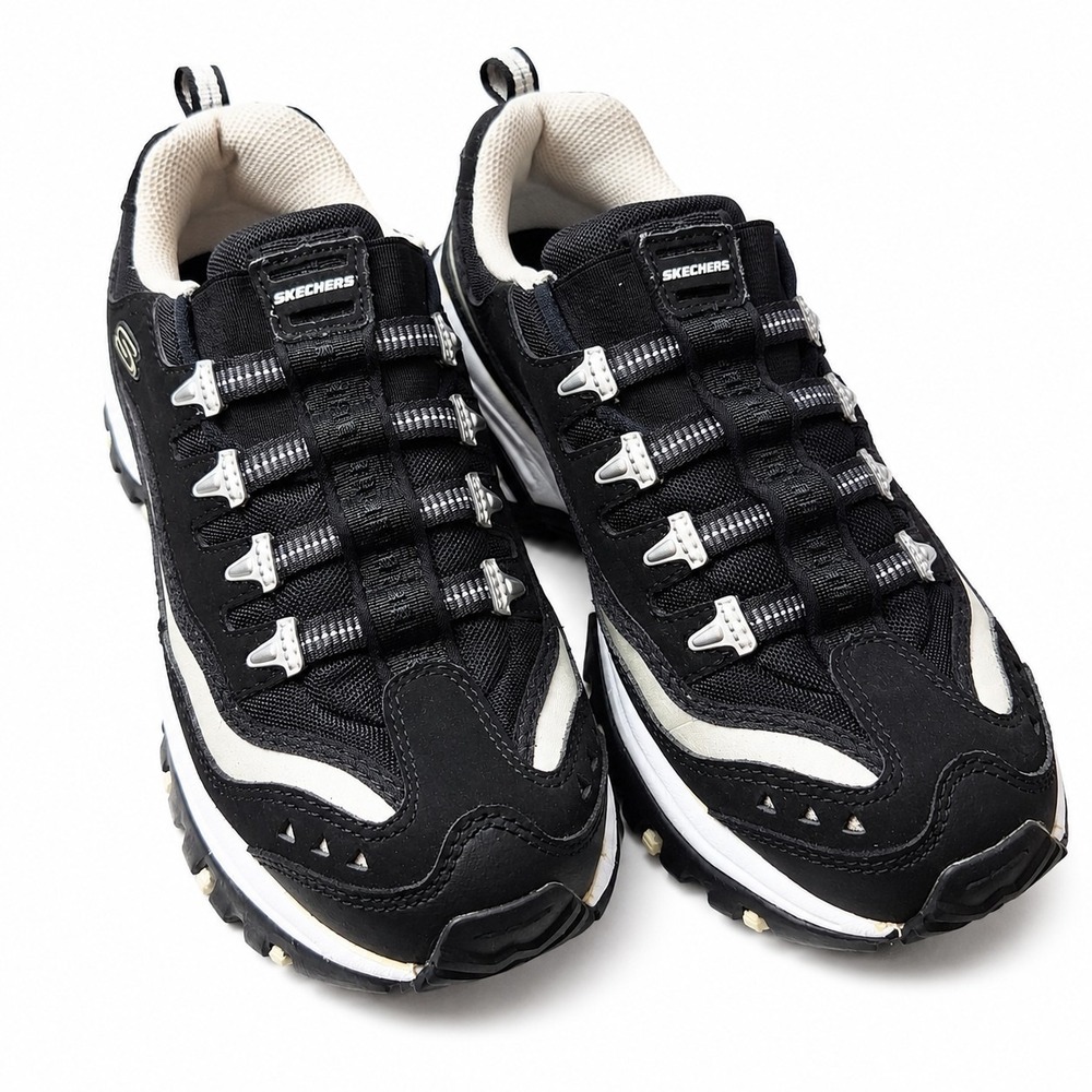 SKECHERS D'Lites - Biggest Fan Sneakers Womens Sz 8 Black White Retro Skater Y2K